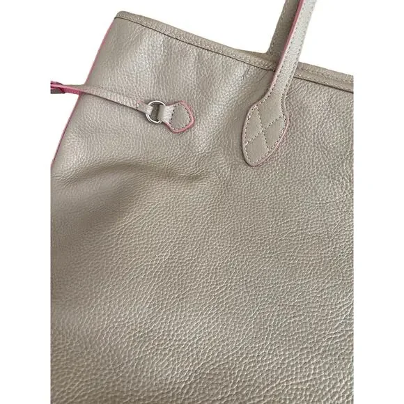 Lodis Bliss Tan And Pink Large Pebbled Leather Tote Bag - Picture 8 of 9